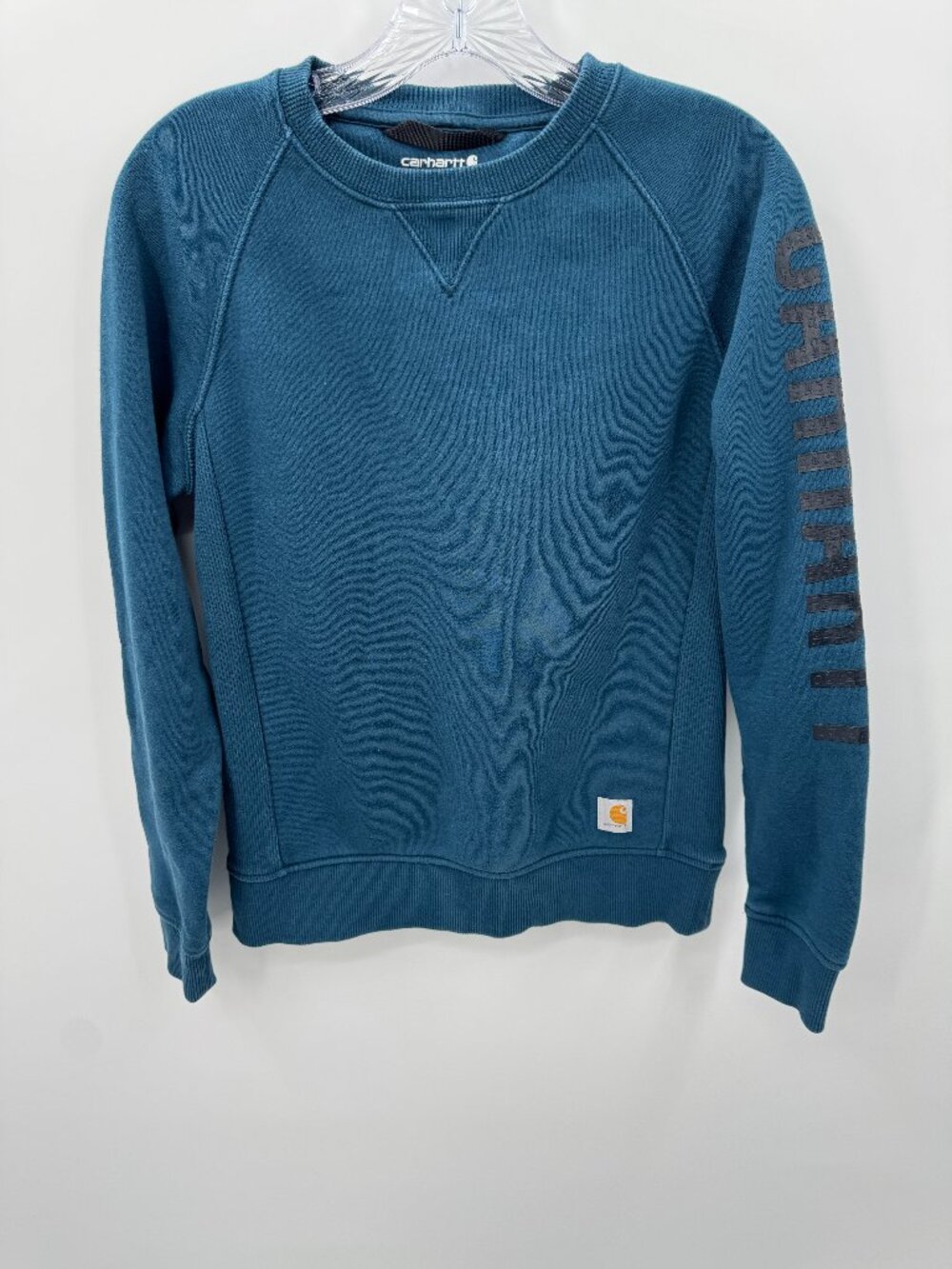 Carhartt Clarksburg Sleeve Graphic Sweatshirt Womens XS Teal Relaxed Fleece
